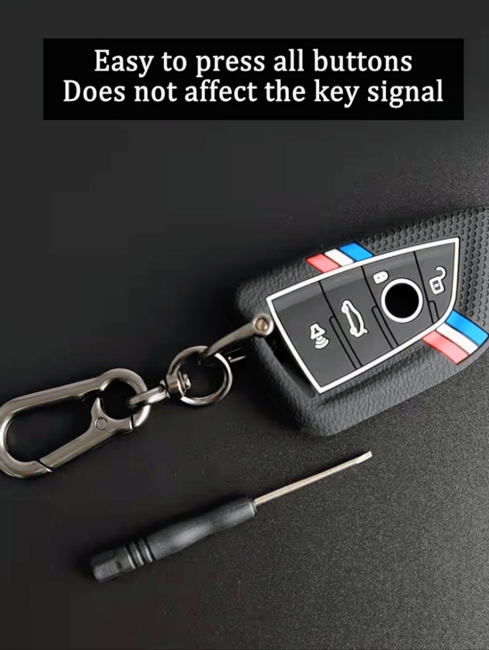BMW Black Silicone Key Fob Cover with Red, Blue & White Stripes
